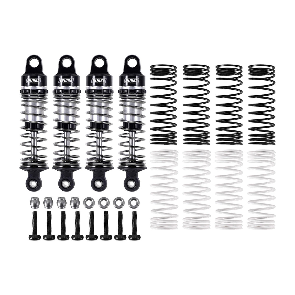 INJORA 59mm aluminum oil shocks with threaded bodies for easy preload tweaks