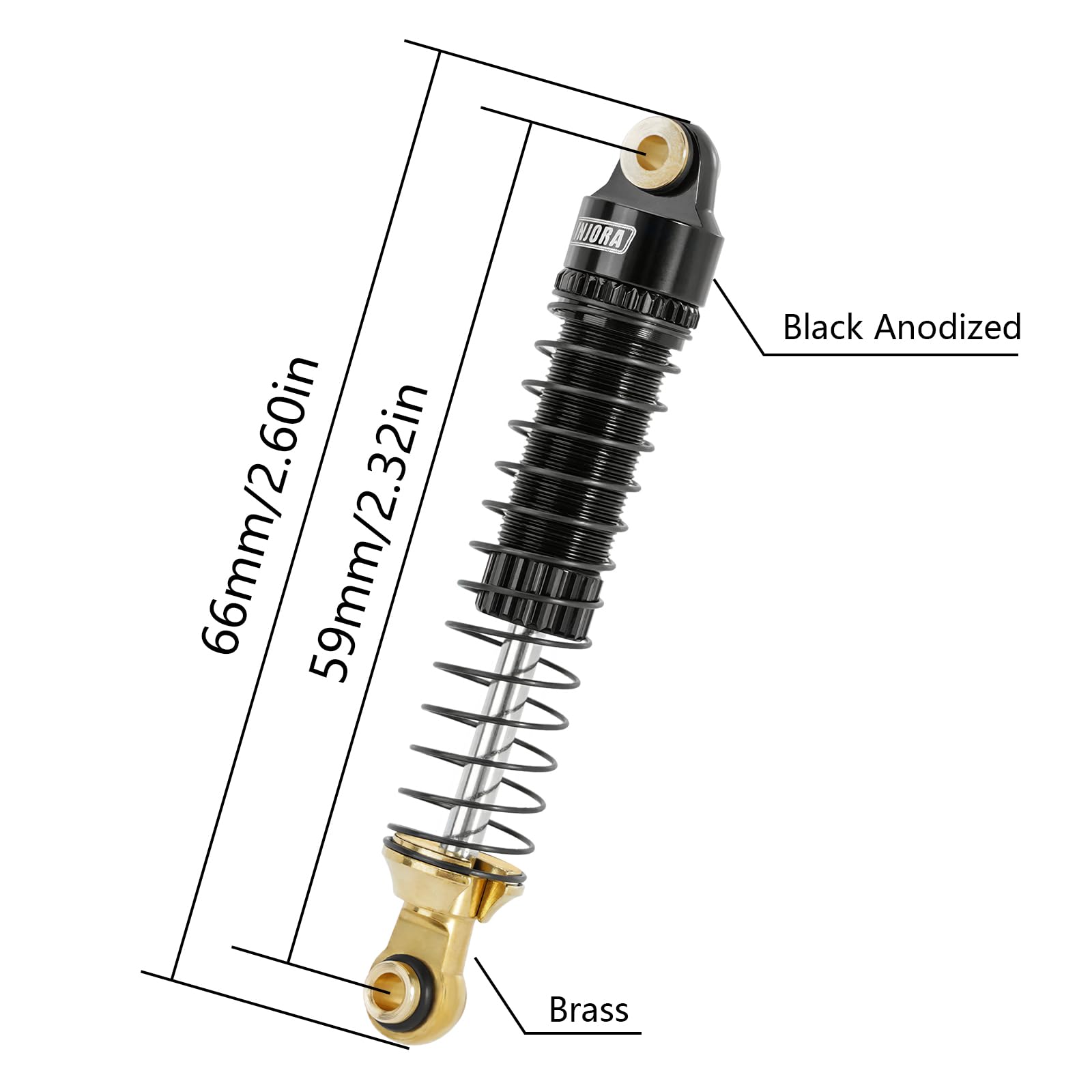 INJORA 59mm shocks assembled set illustrates complete upgrade for 1/18 TRX crawlers.
