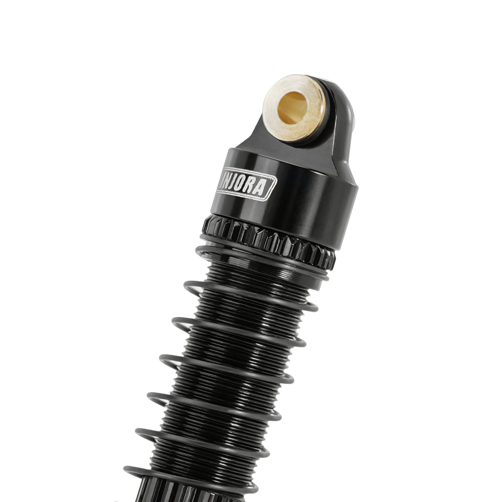 INJORA 59mm shocks bottom retainer view shows brass fit for lower center of gravity and stability.
