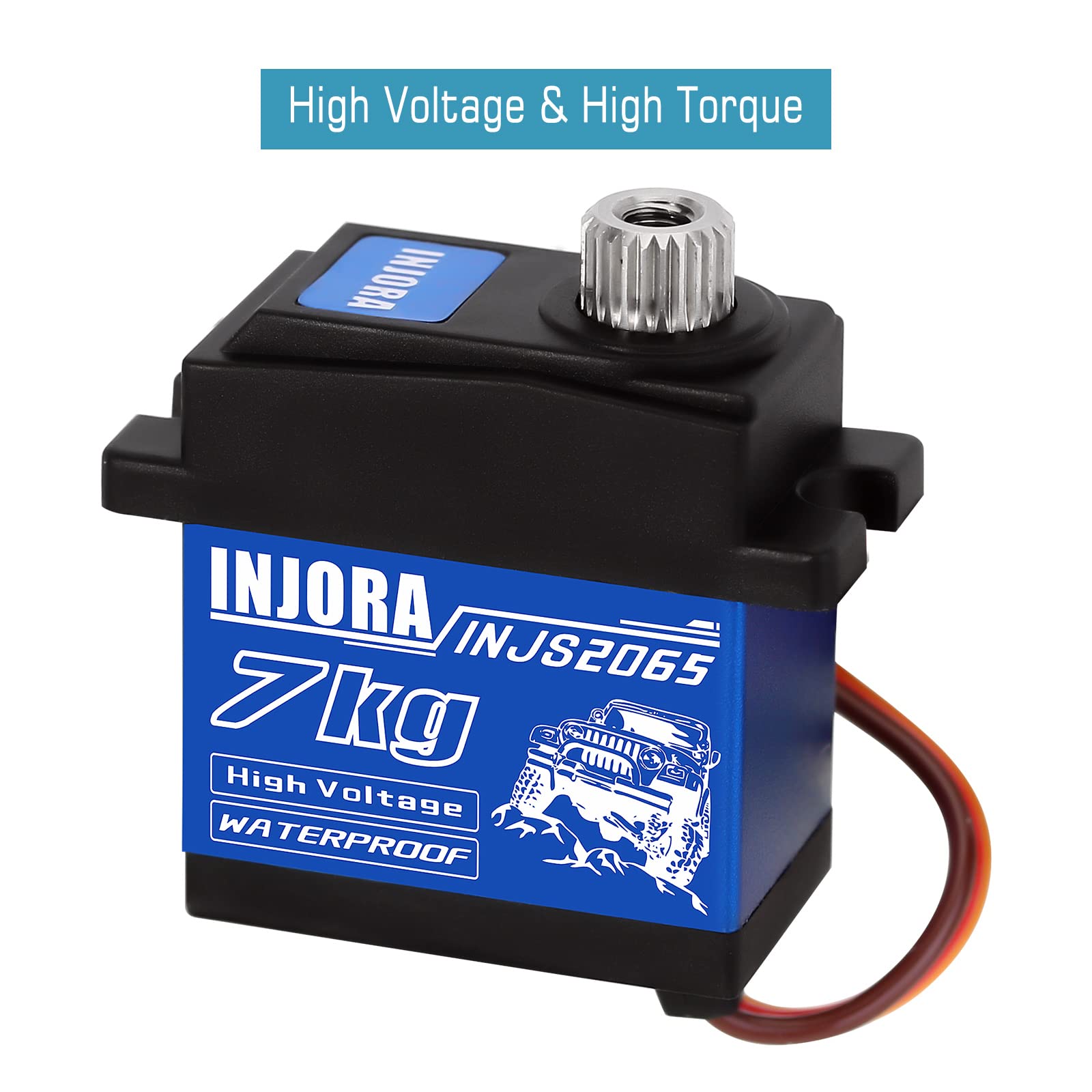 INJORA 7KG 2065 servo top view with label showing rugged design