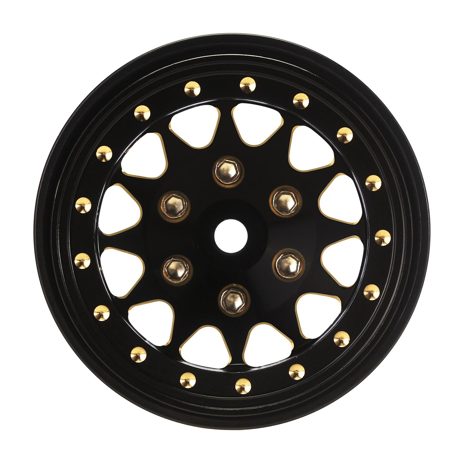 INJORA aggressive stanced brass wheel adds bold presence on tracks.