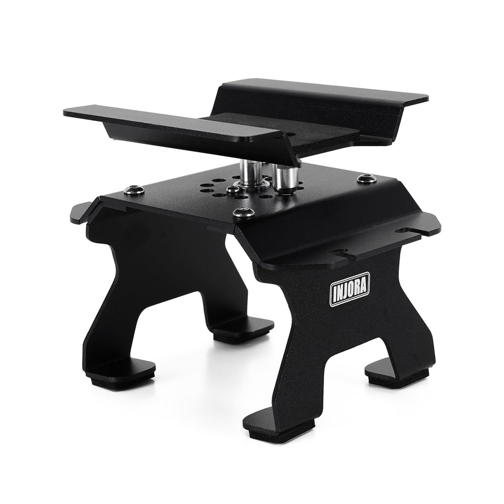 INJORA aluminum RC car stand top view shows sturdy construction for precise adjustments.