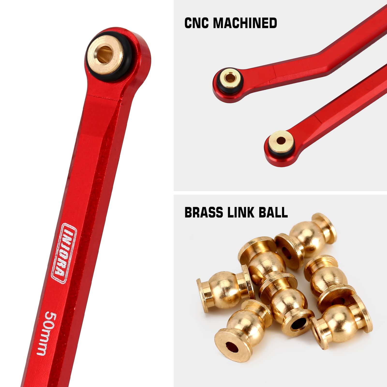 INJORA axle-wrap elimination front links in red improve steering stability