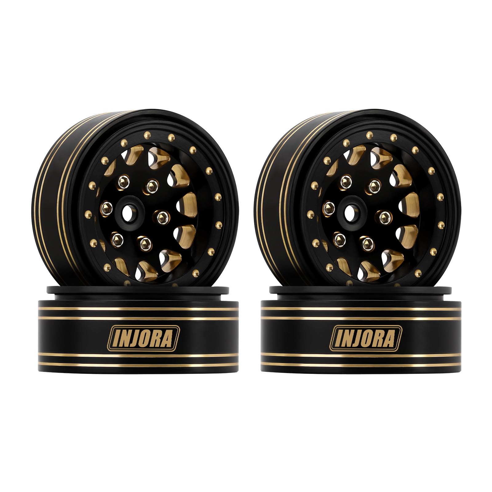 INJORA beadlock brass wheel, 13-inch size, improves stability on rough terrain.