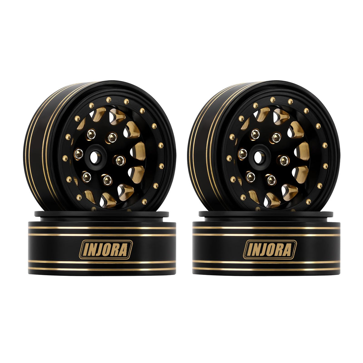 INJORA beadlock brass wheel, 13-inch size, improves stability on rough terrain.