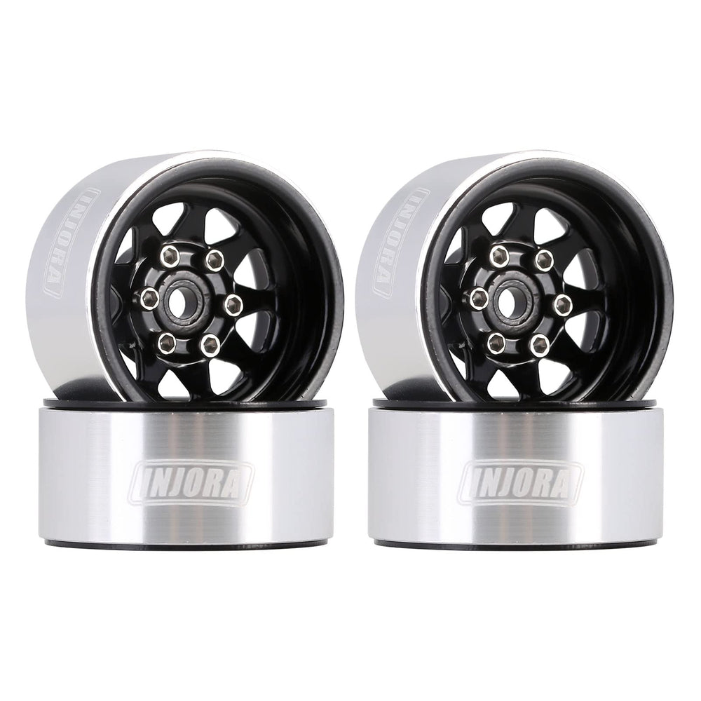 INJORA beadlock wheel front view shows stamped steel construction with a durable powder-coated finish.