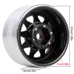 INJORA beadlock wheel hub detail highlights removable center hub for easy installation.
