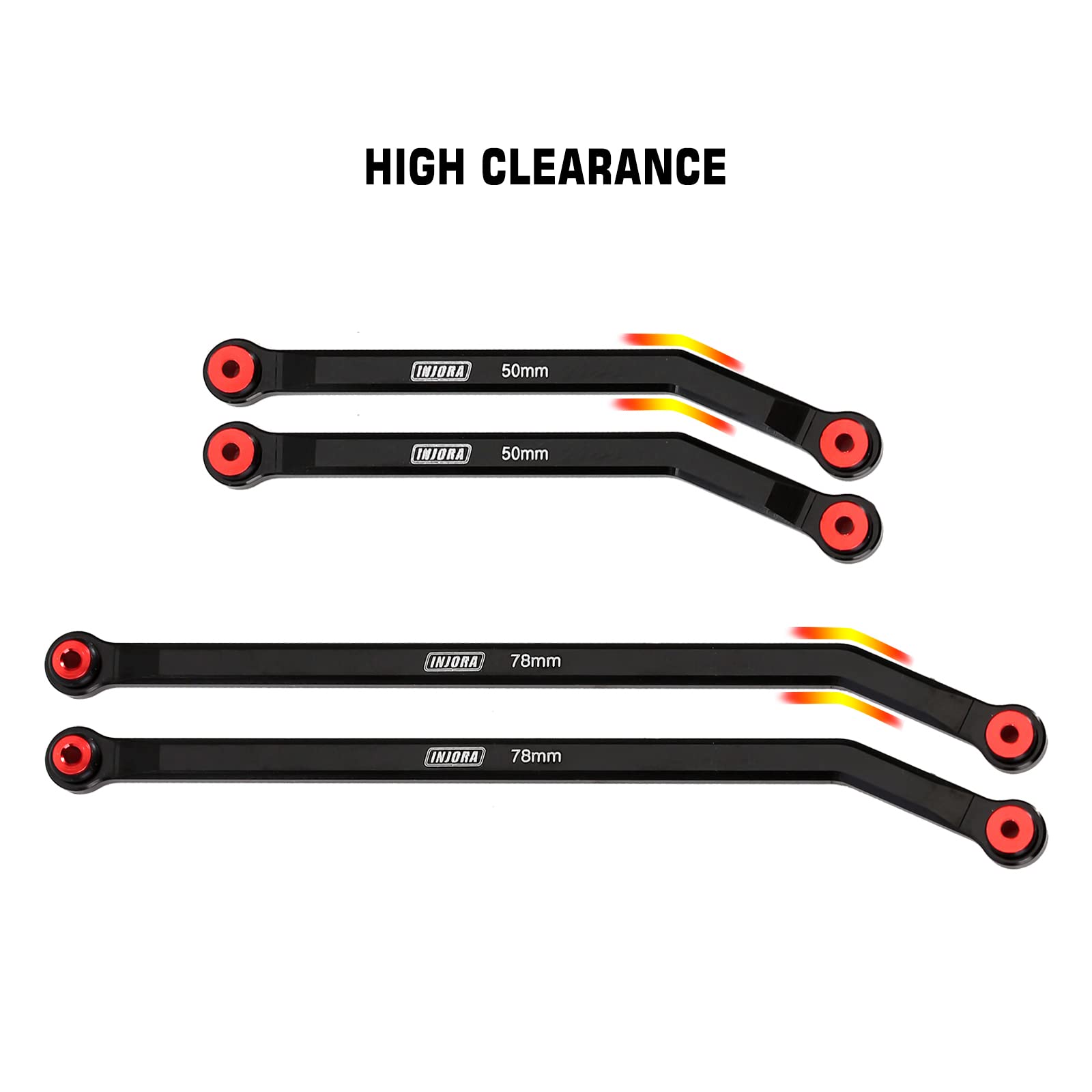 INJORA black anodized aluminum front links improve durability and add stiffness for SCX24.