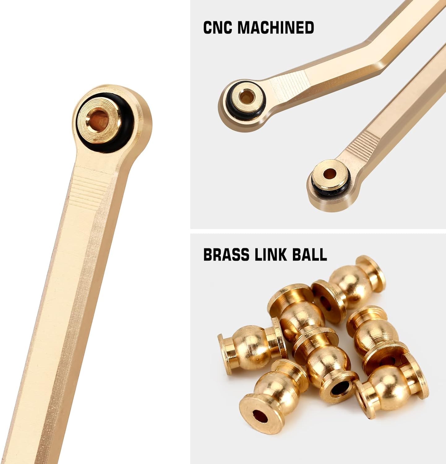 INJORA brass front links prevent axle wrap during rugged turns