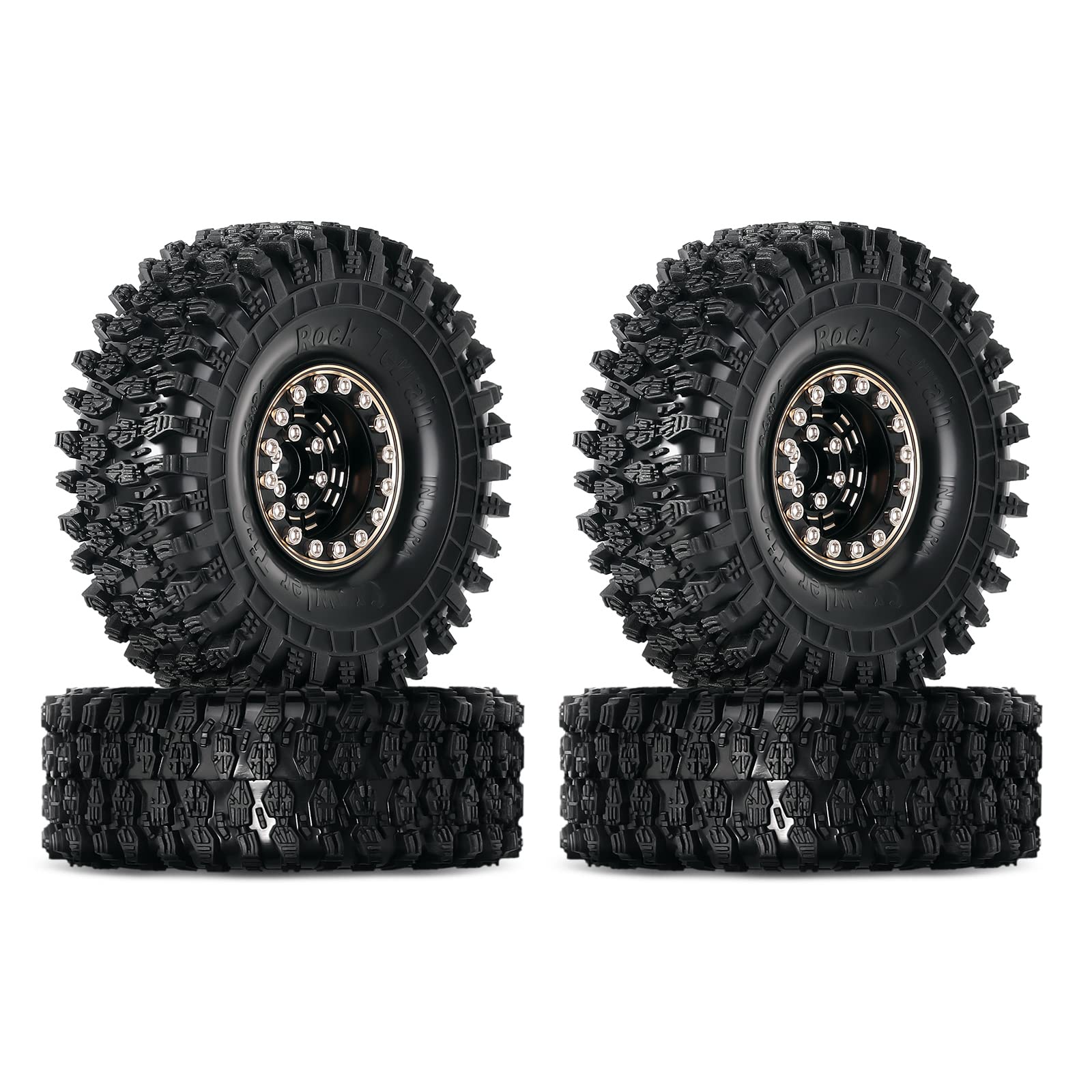 INJORA brass beadlock tires side view for 1/18 crawler with enhanced stability