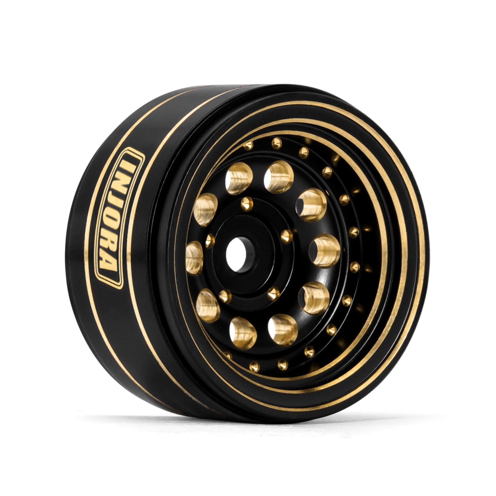 INJORA brass beadlock wheel for Axial SCX24 enhances weight distribution and traction.