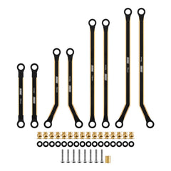 INJORA brass front 4-links assembly close-up shows CNC precision.