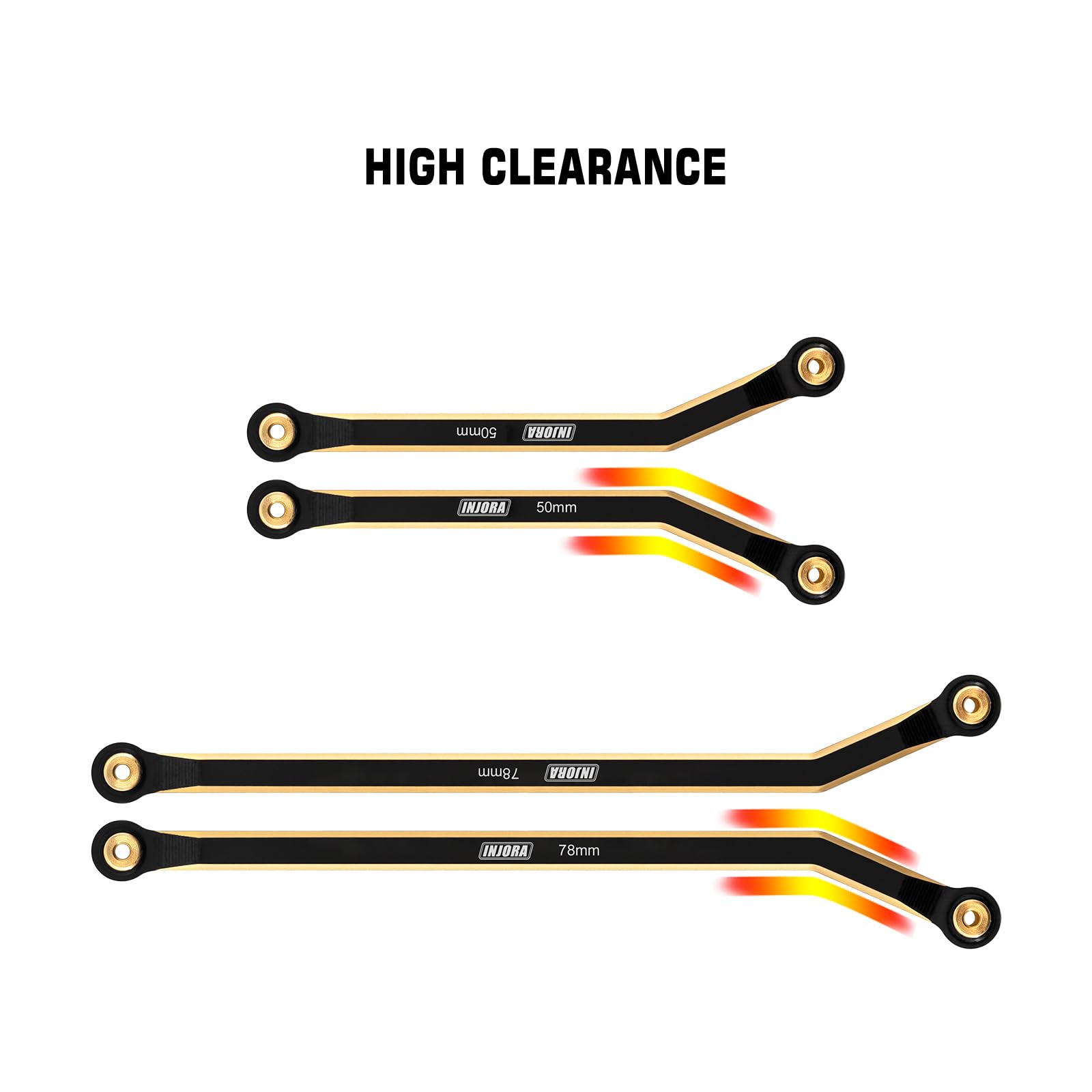 INJORA brass front links lower center of gravity for steadier handling.