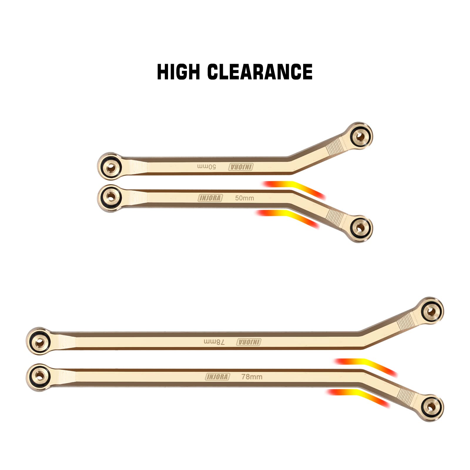 INJORA brass high clearance front 4-links on Gladiator shows upgraded performance
