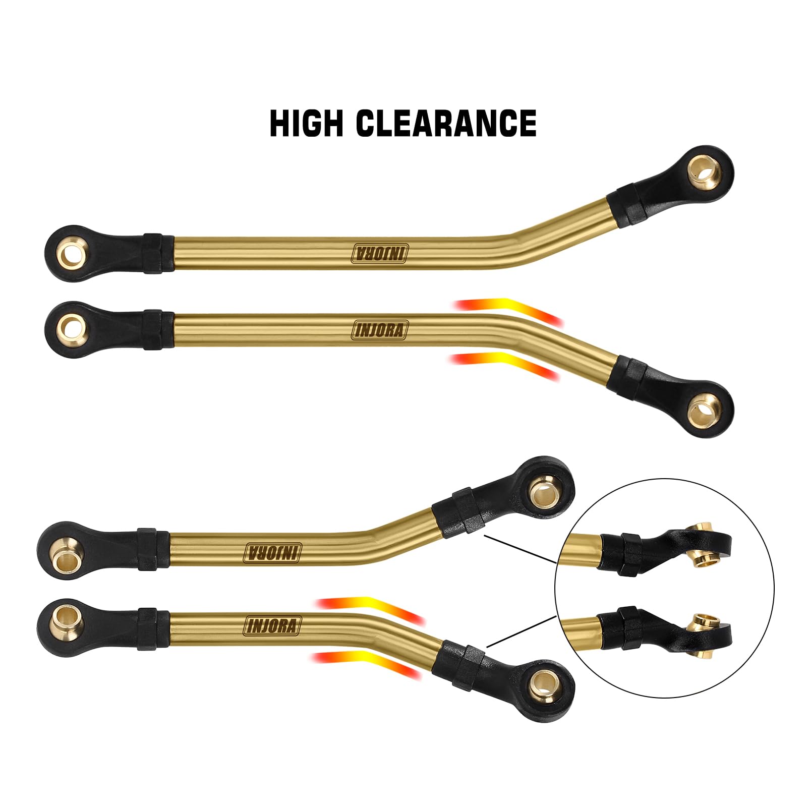 INJORA brass high clearance links TRX4M front view improves articulation and durability