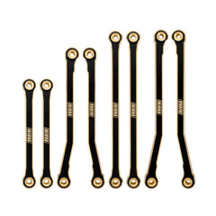 INJORA brass links with black coating in close-up, precision CNC for durability.
