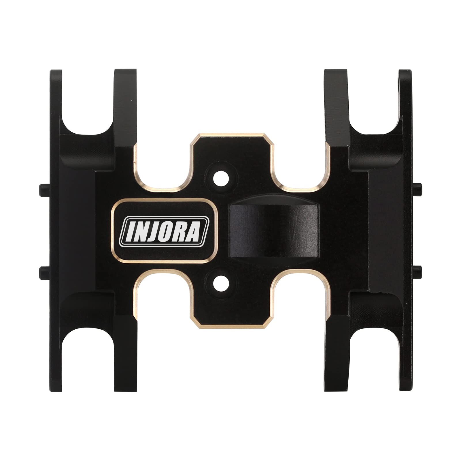 Chamfered edges and black coating reduce snag and corrosion on INJORA skid plate.