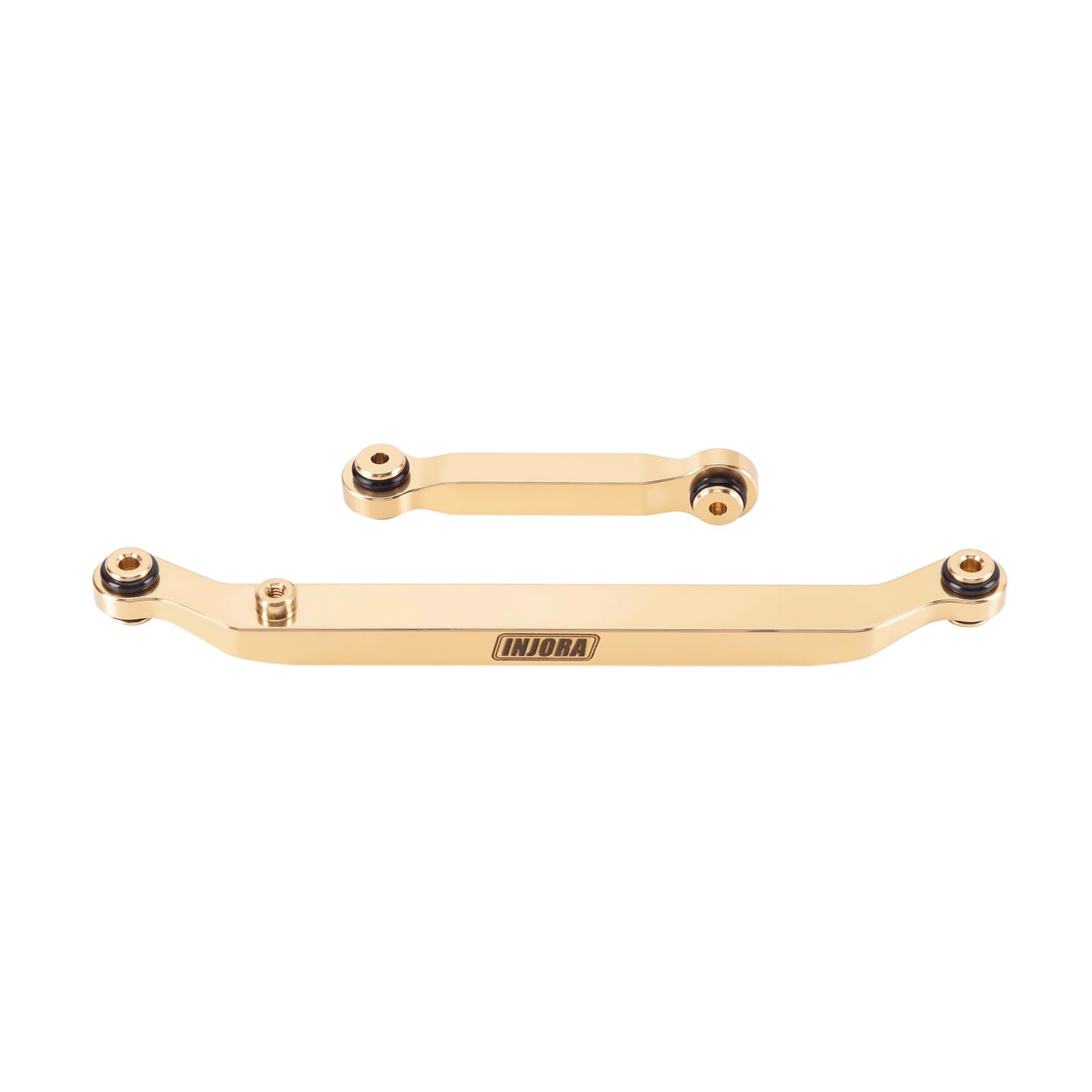 INJORA brass steering links closeup shows CNC precision for strong steering.