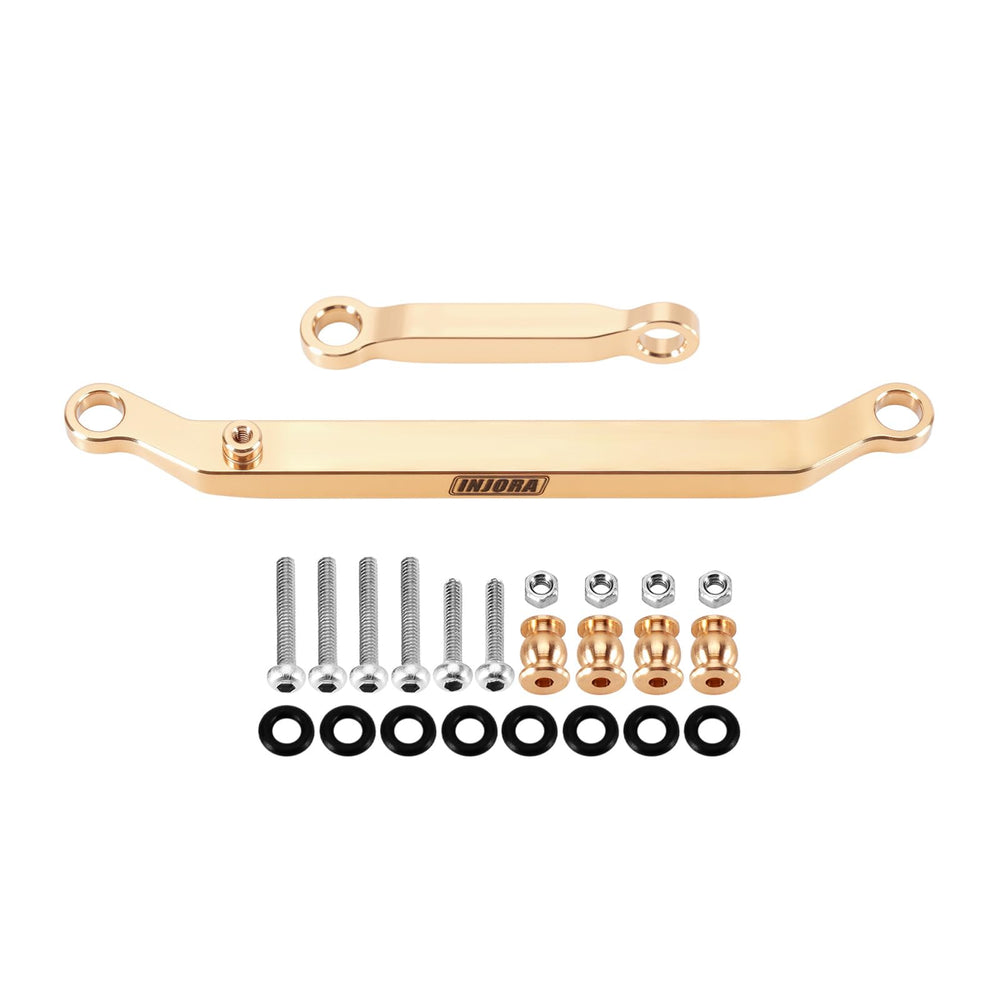 INJORA brass steering links 14g weight mark highlights added stability on rugged terrain.