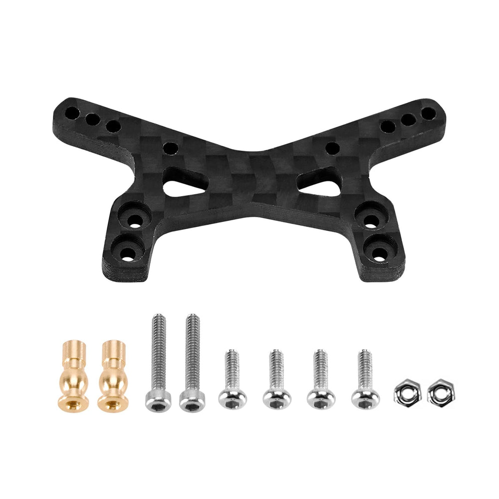 INJORA carbon rear shock tower with mount supports chassis stability and smooth landings