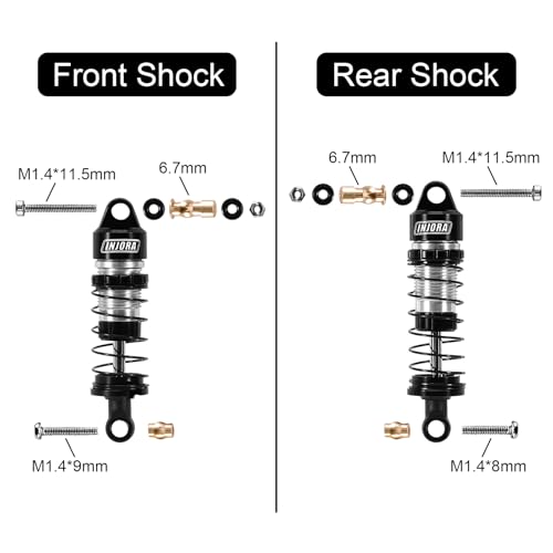 INJORA CNC machined aluminum shock bodies provide precise alignment and durability.