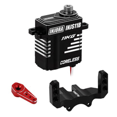INJORA coreless high-torque servo mounted with red mount for SCX24 precision.