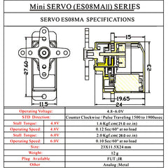 INJORA Emax ES08MAII 12g servo close-up reveals metal gears for longevity