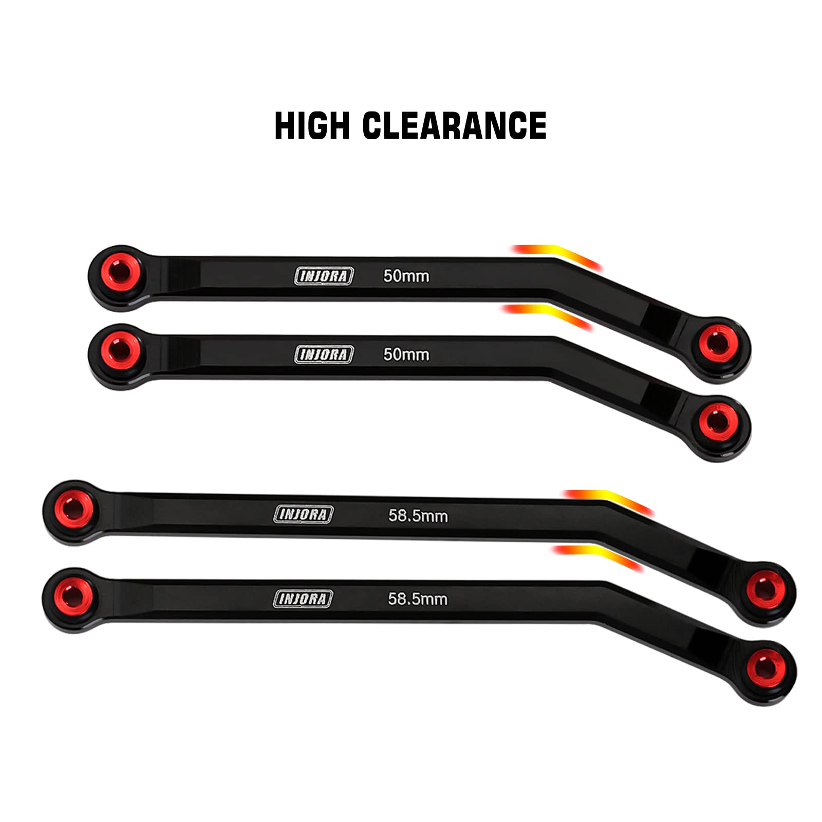 INJORA front 4-links set on SCX24 showcases durable black CNC aluminum design