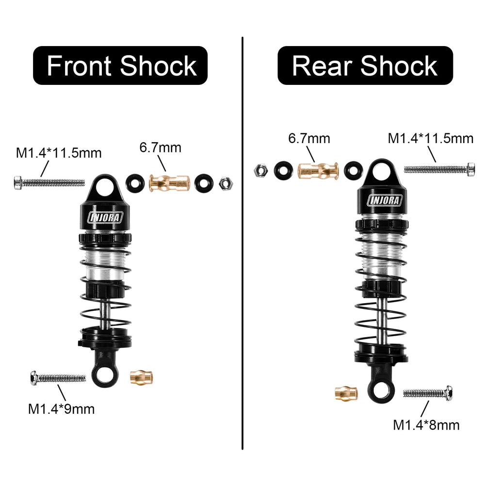 INJORA front shock length 33mm for accurate fit on 1/24 micro models.