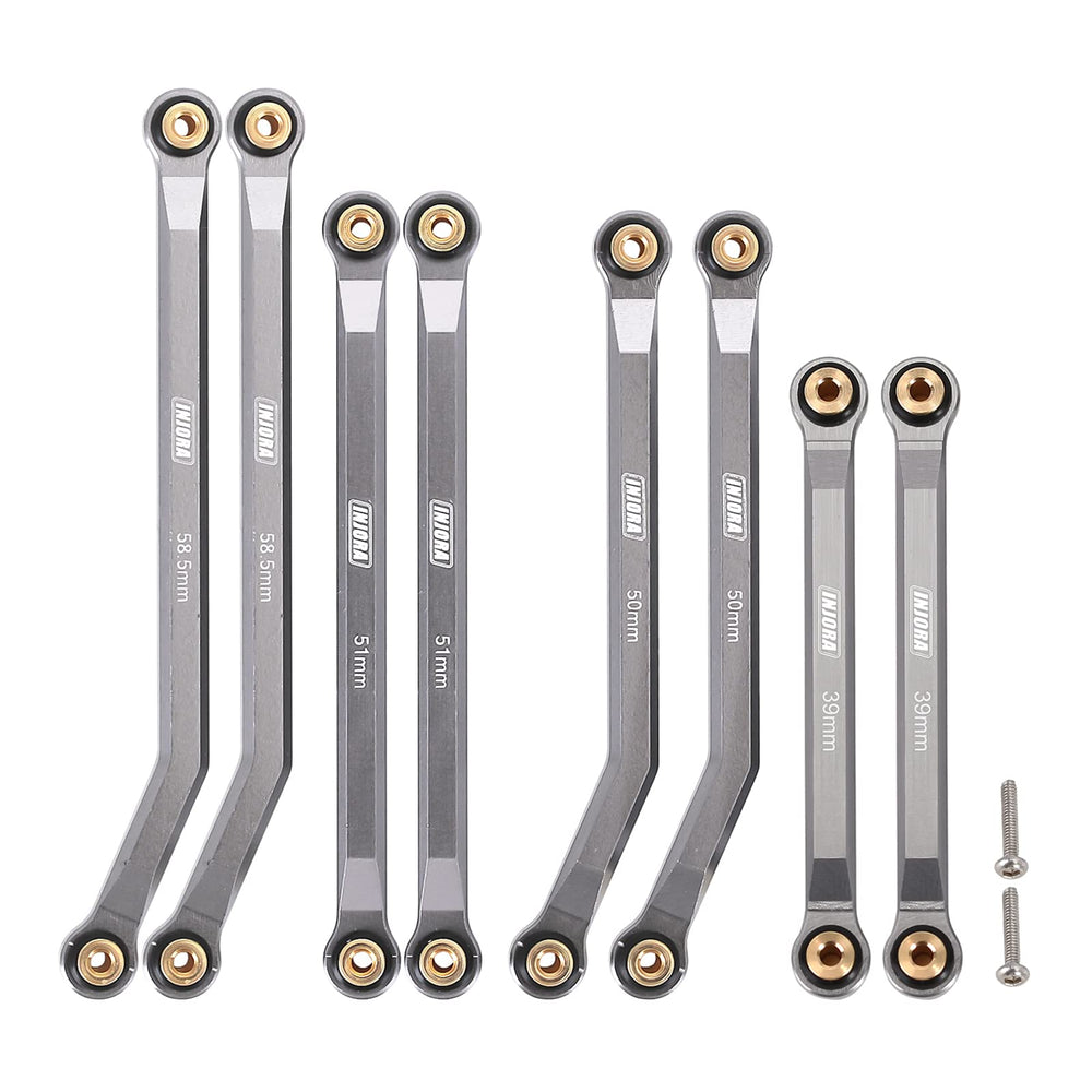 INJORA high clearance front 4-links in grey close-up with CNC precision