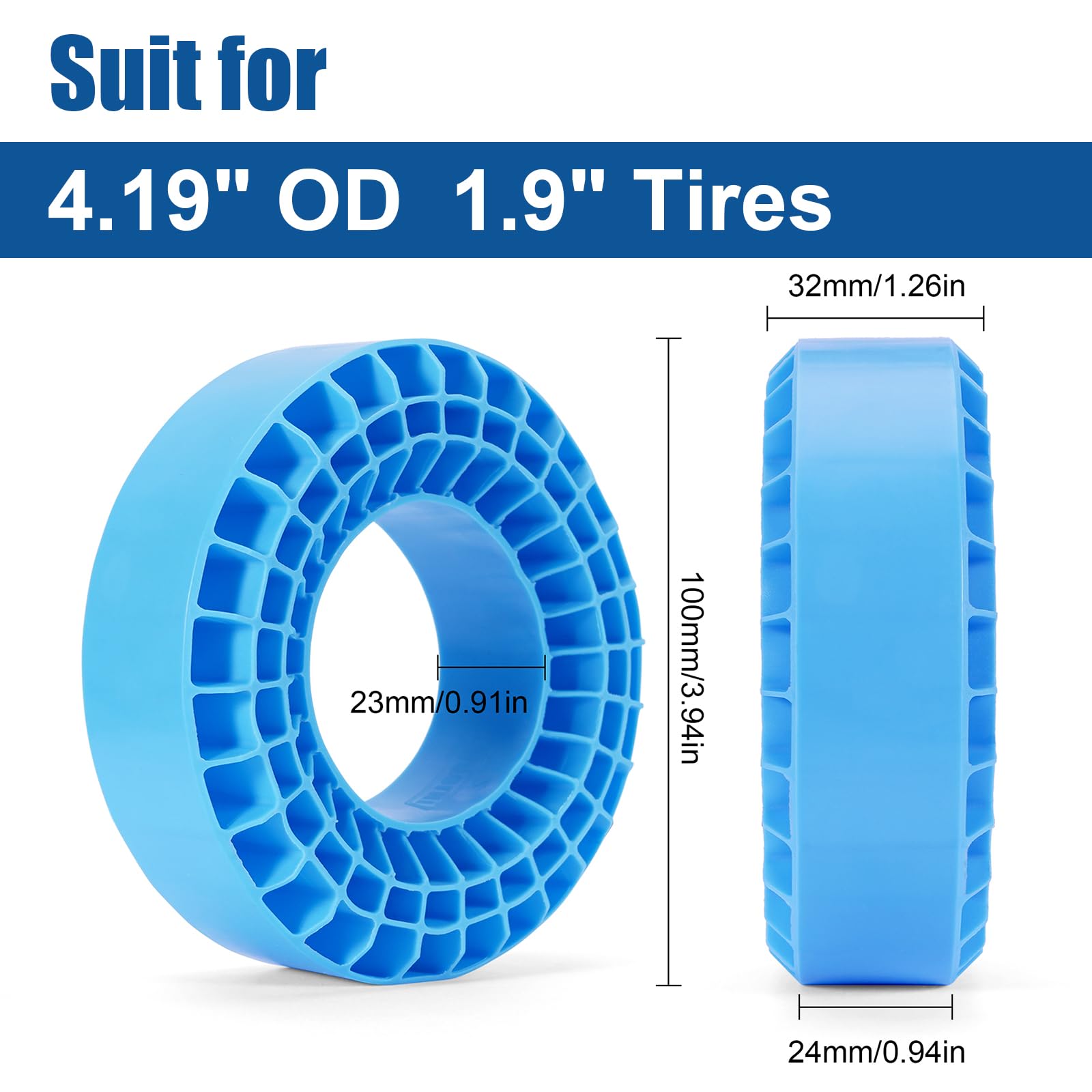 INJORA blue inserts add 53g weight per piece for counterweight stability.
