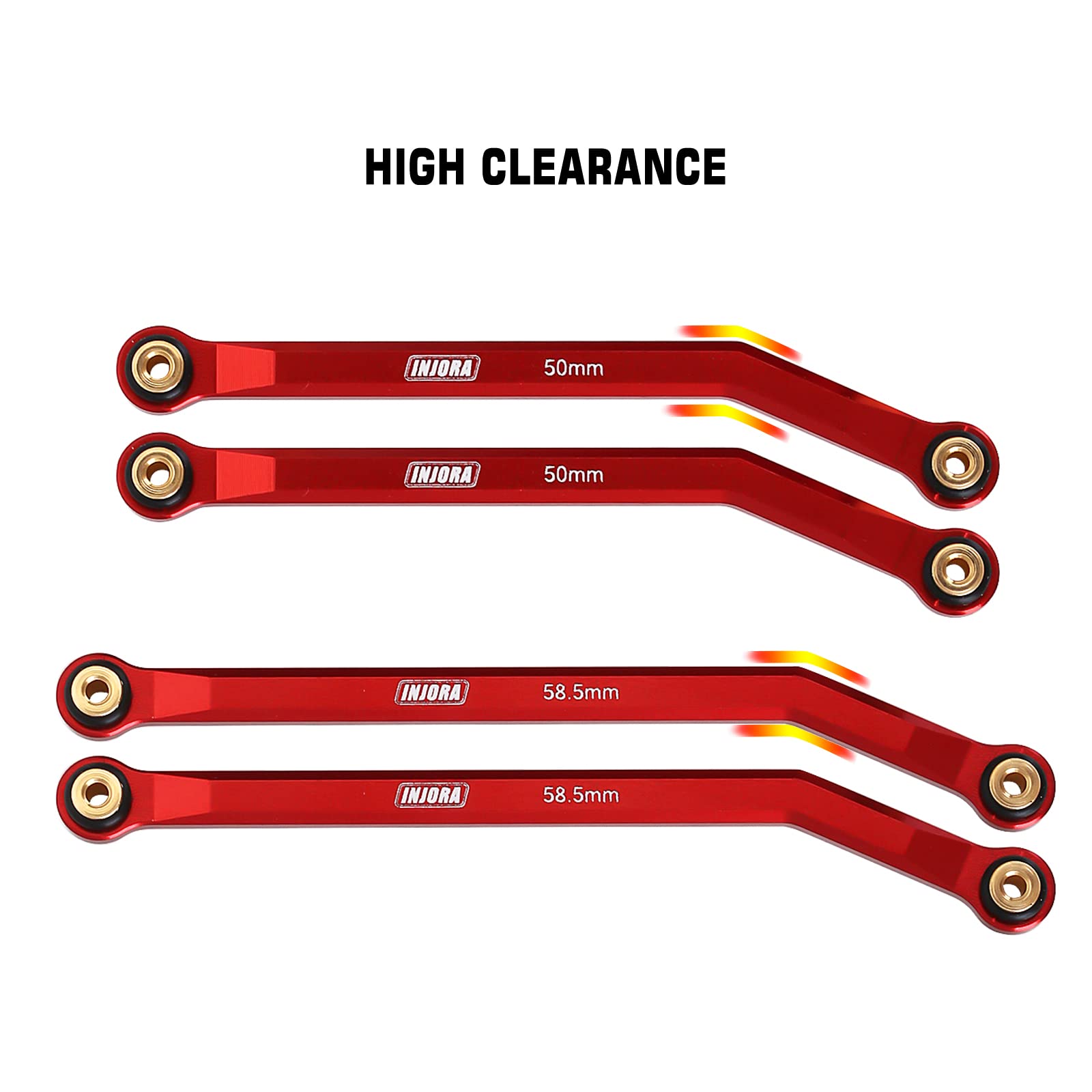 INJORA front links with logo engraving in red add branding and durability