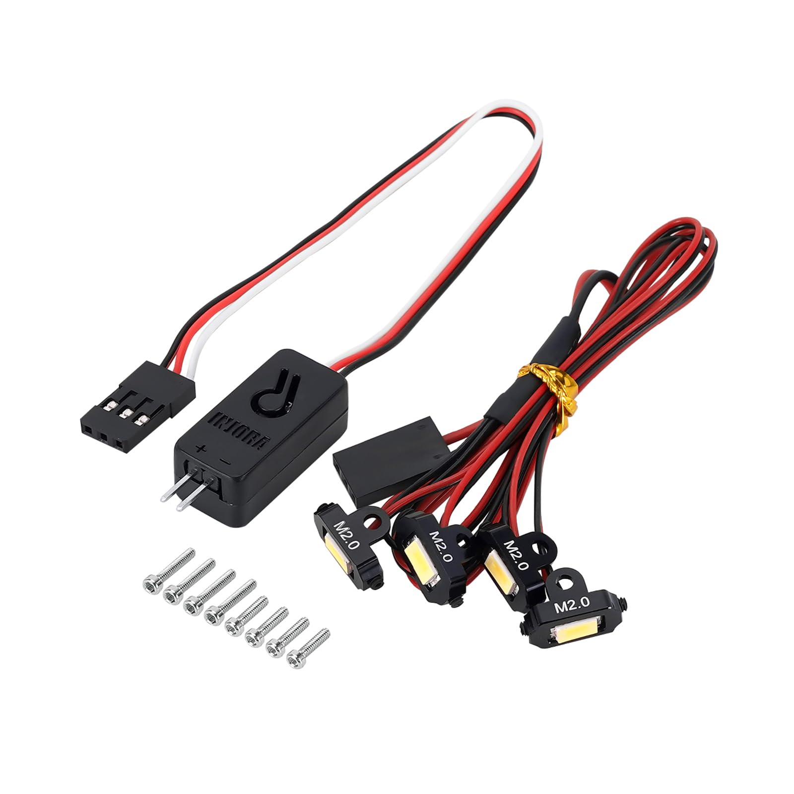 INJORA M2.0 rock lights illuminate the TRX4M front underside for ground visibility.