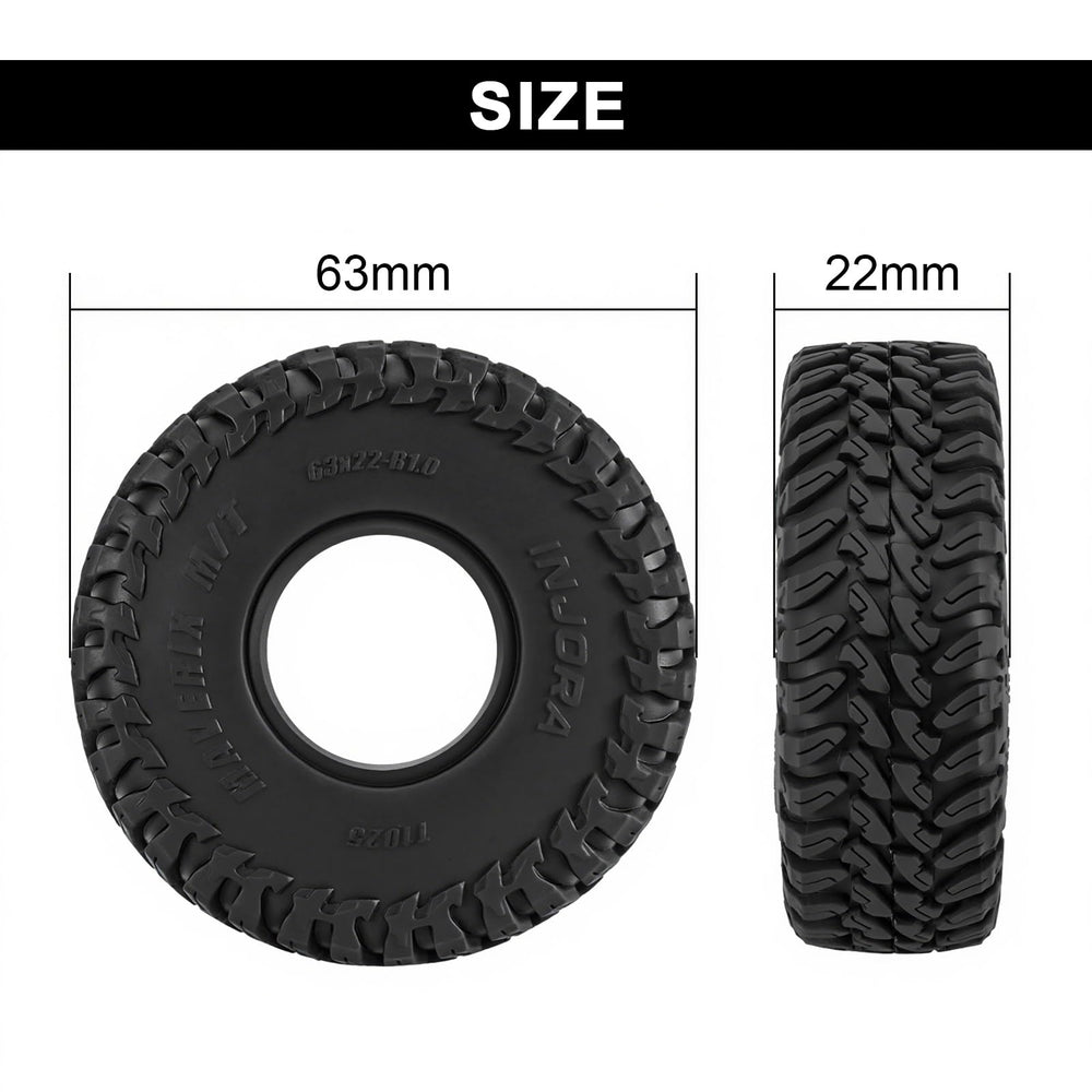 Close-up of S5 texture on INJORA Maverix MT tire surface for traction
