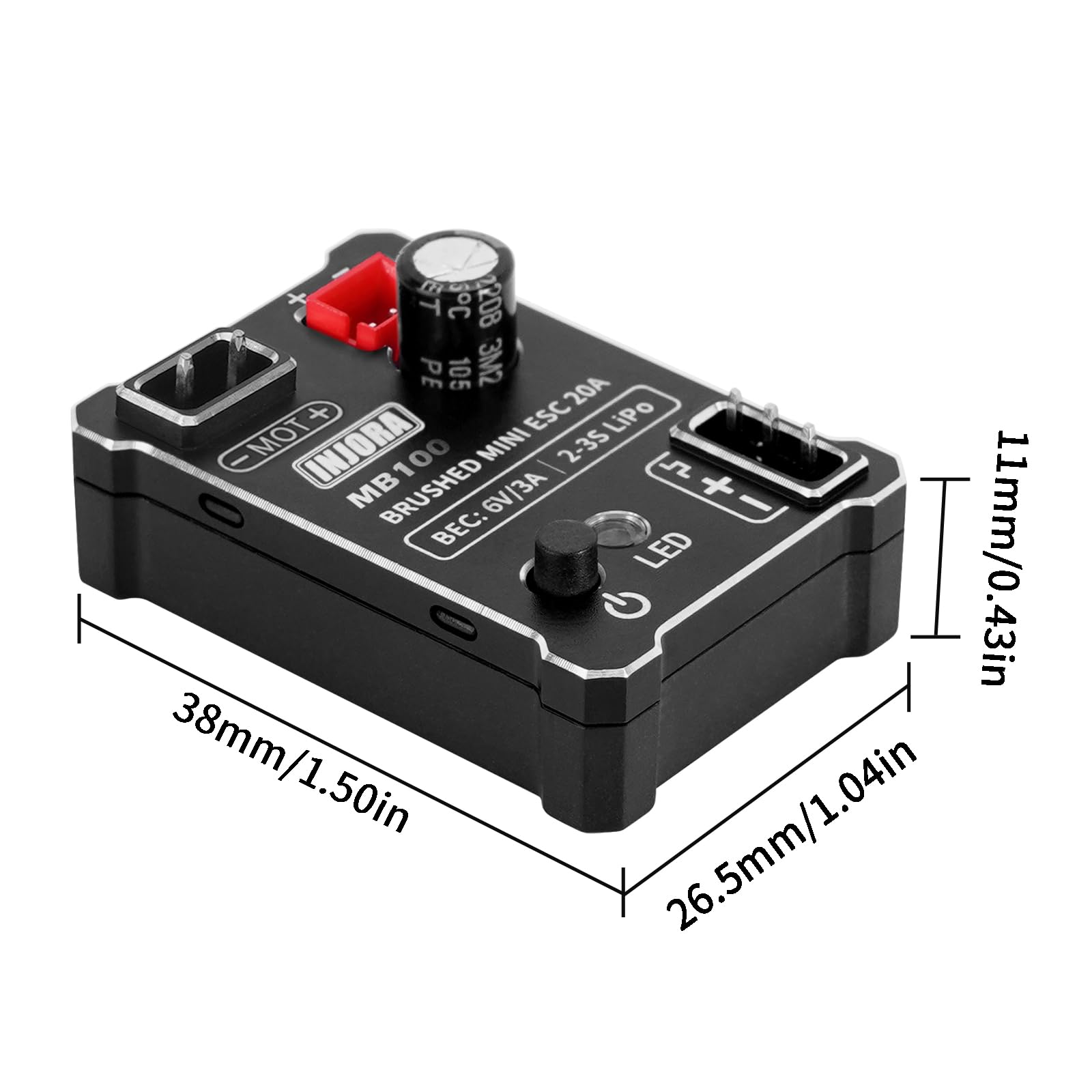 INJORA MB100-R80 ESC packaging and included components image