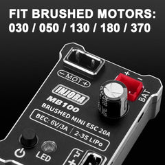 INJORA MB100-R80 ESC top label detail with IP67 rating visible