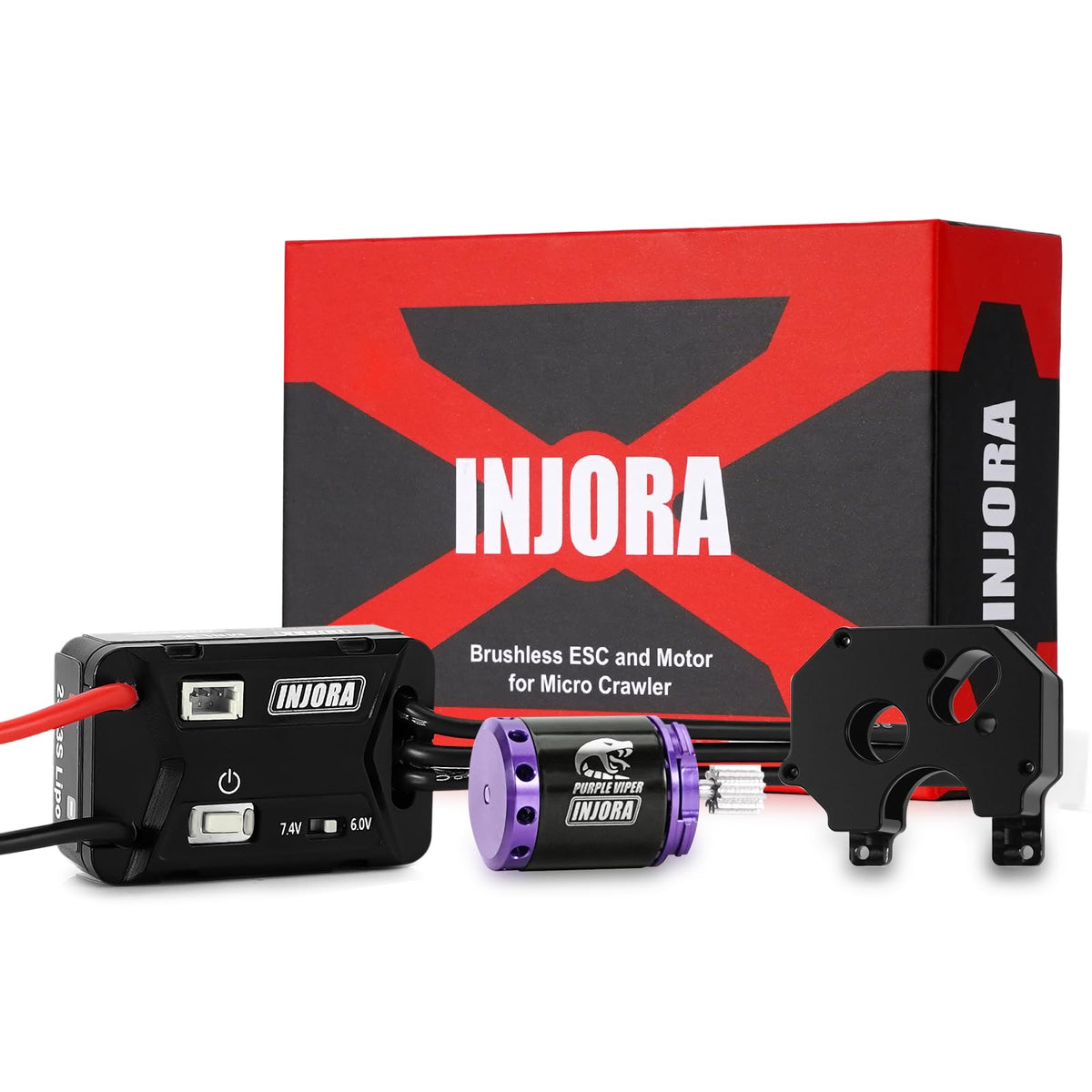 INJORA MBL32 G2 waterproof ESC for SCX24 with rugged protection for all-weather use.
