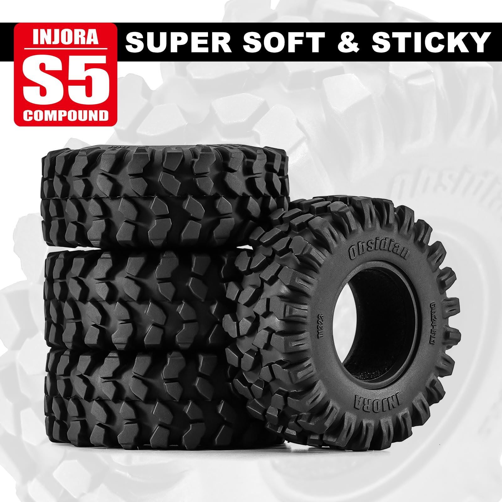 INJORA Obsidian S5 1.3in pack front view of four tires