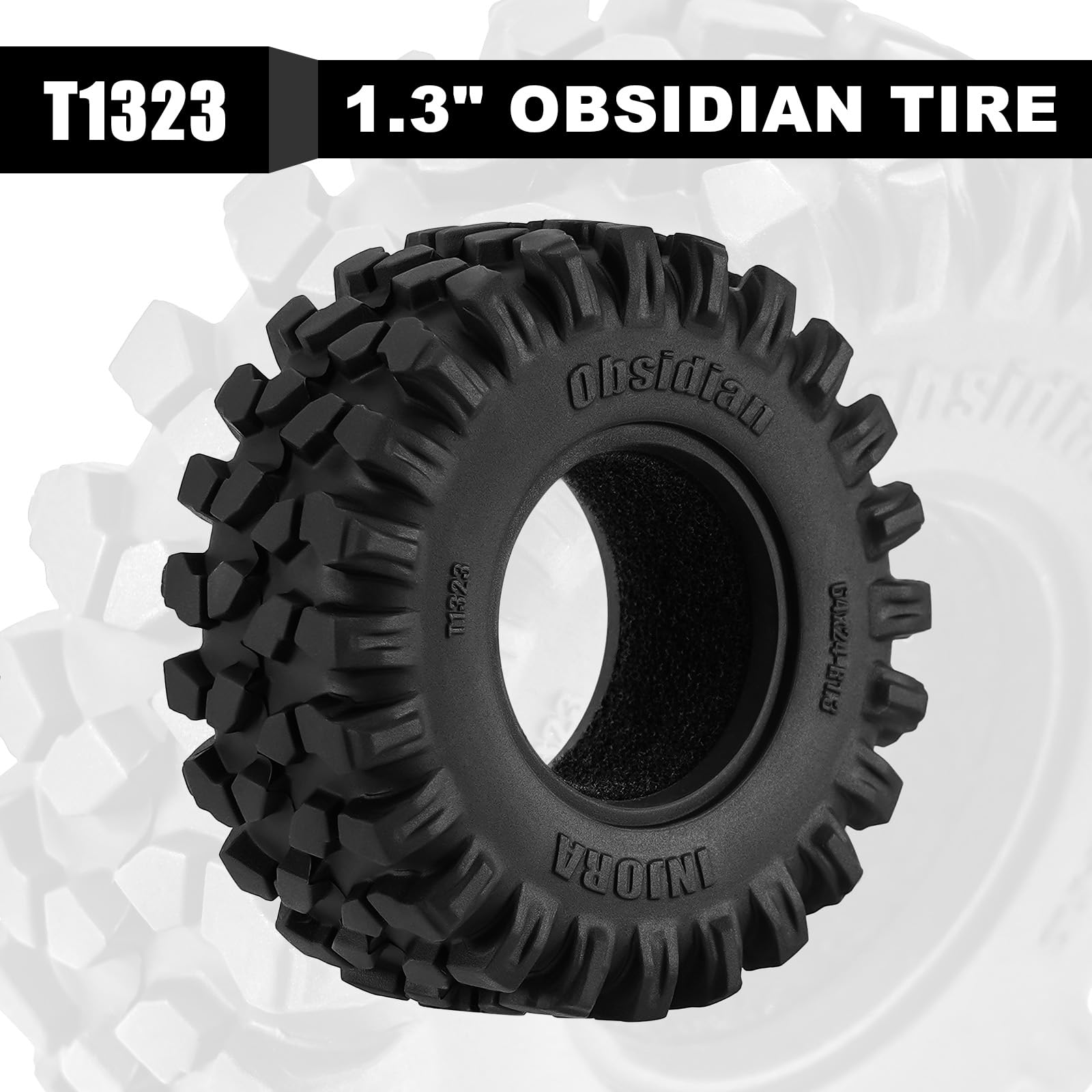 INJORA Obsidian S5 1.3in tire sidewall lug detail for rugged terrain