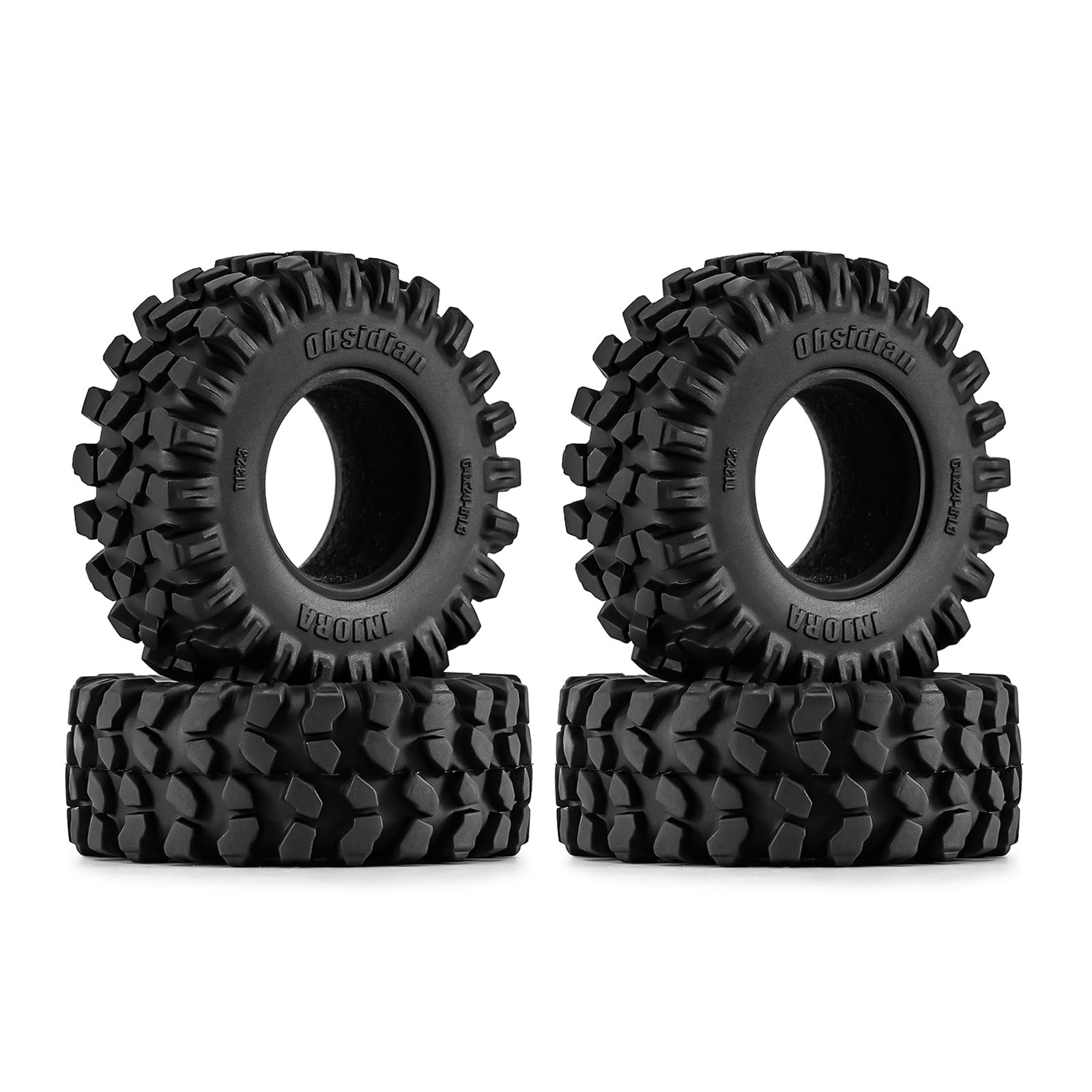 INJORA Obsidian S5 1.3in tire tread close-up showing deep grip potential on rocks