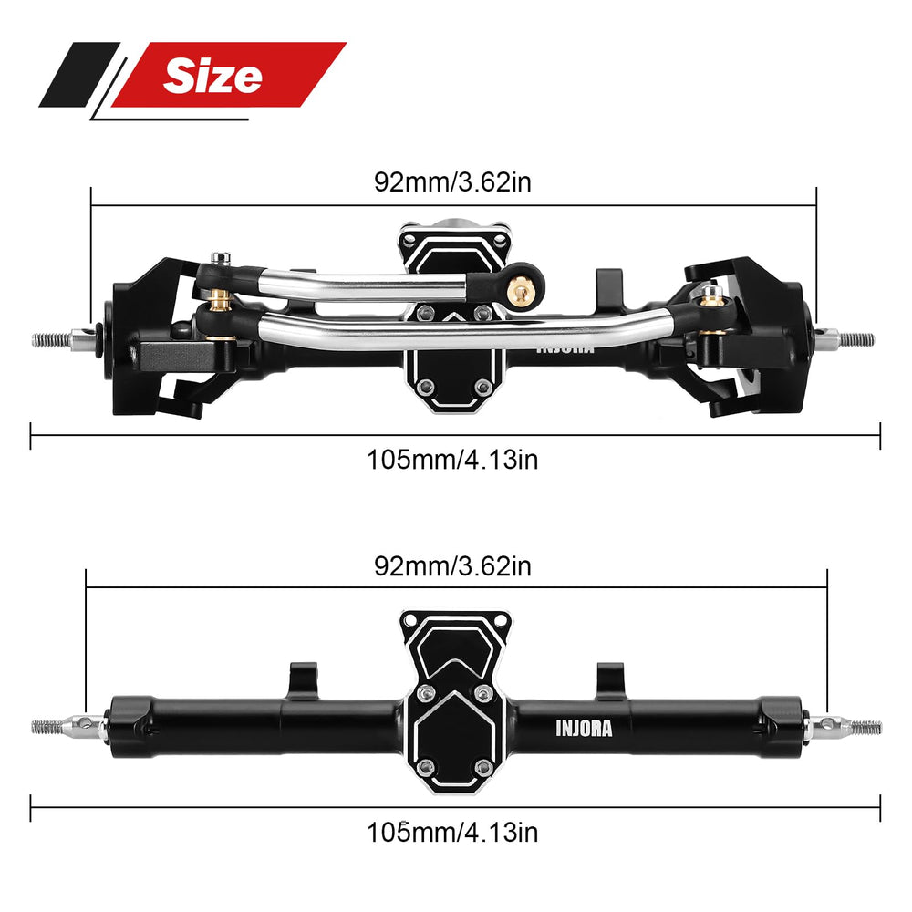 INJORA ProSteer front 13T gear delivers front overdrive for better climbing.