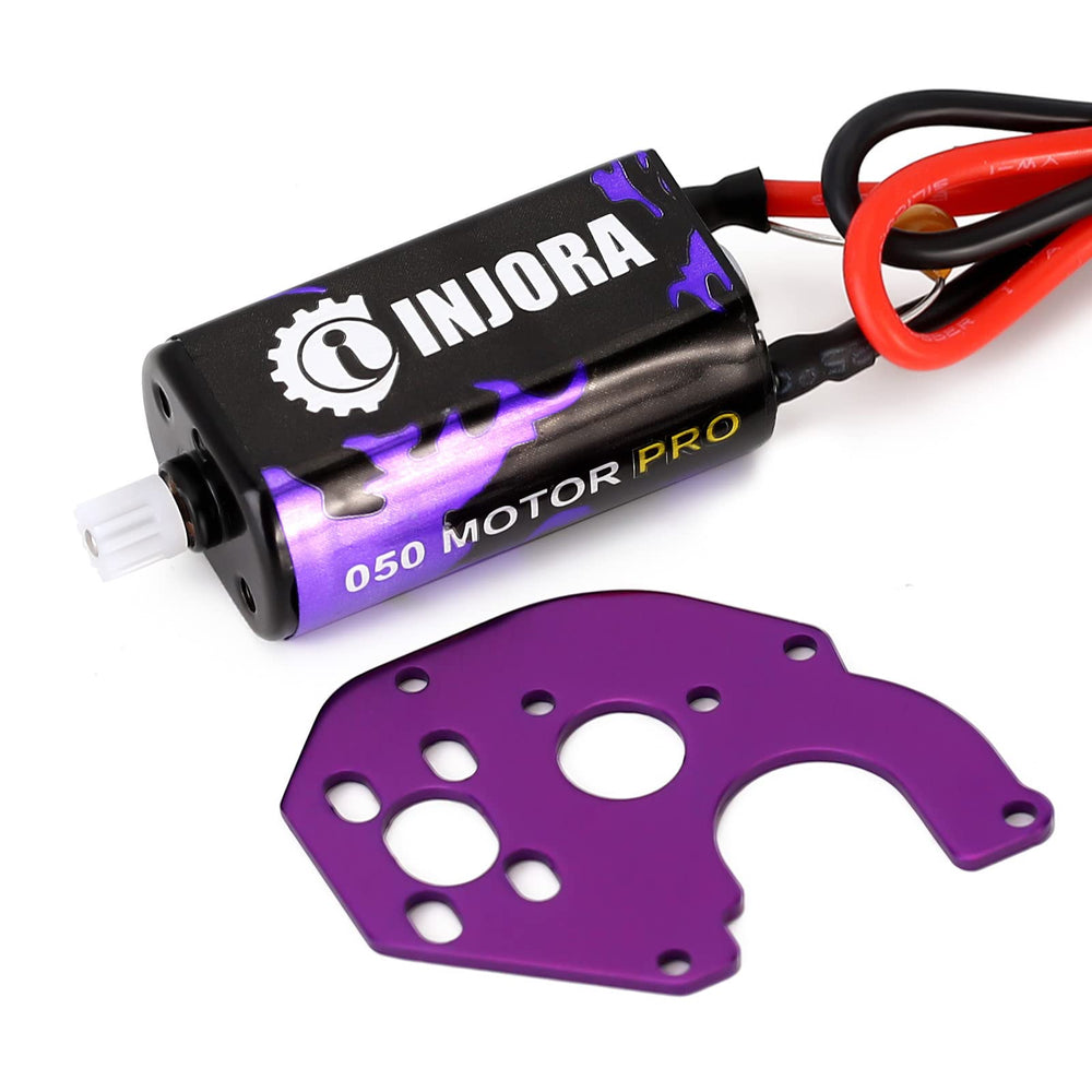 INJORA RC 050-50T brushed motor close-up highlights high-torque design for crawlers.