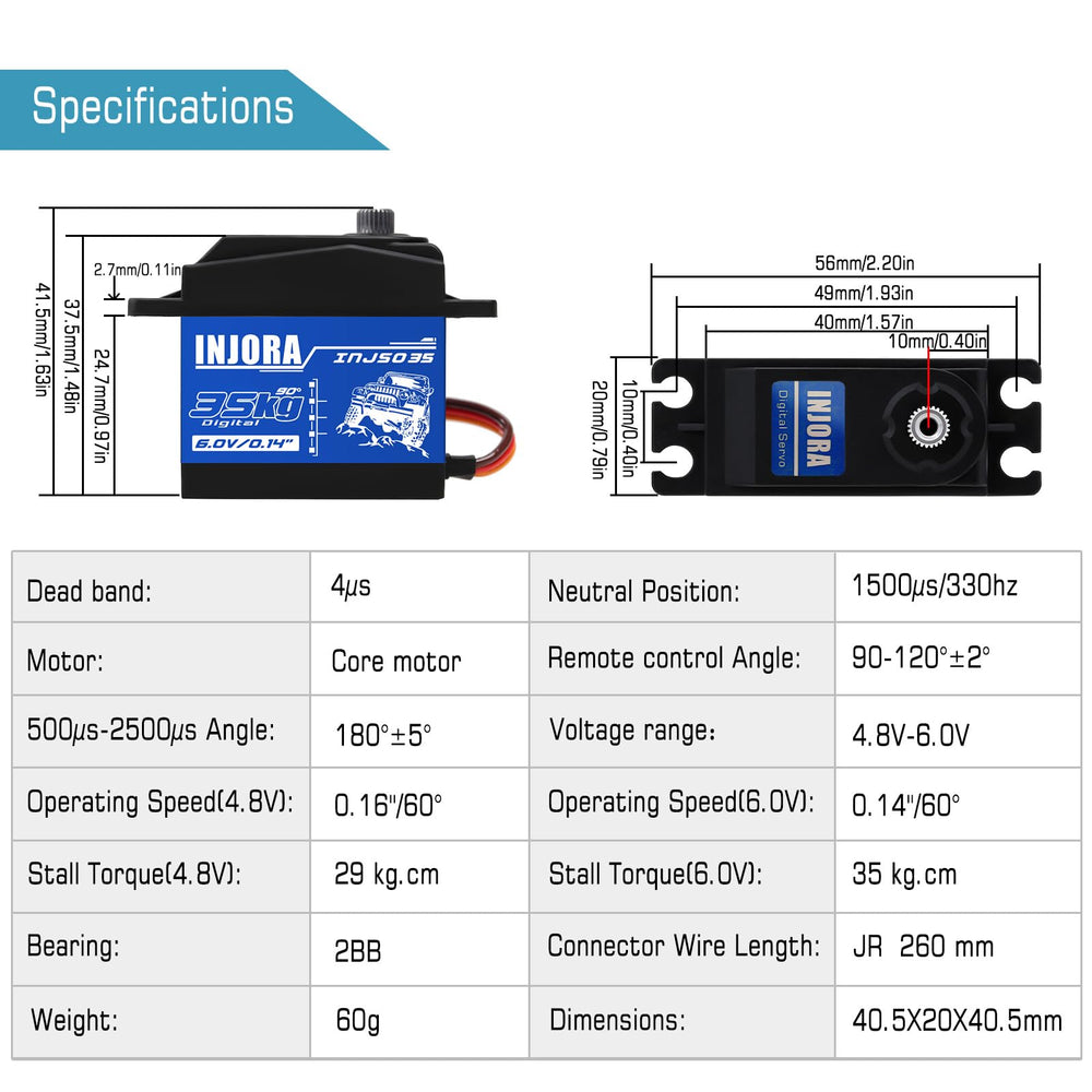 INJORA compact 40mm servo fits tight crawling chassis