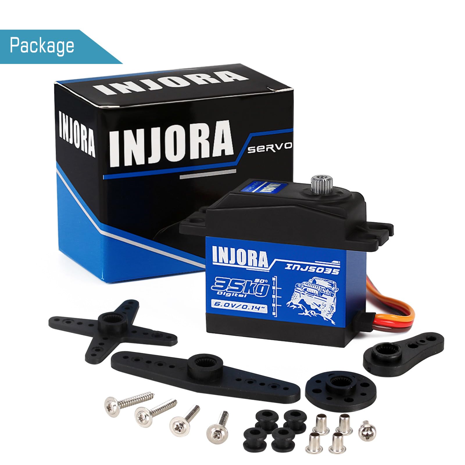 INJORA RC servo with metal gears delivers stable, low-noise performance under load