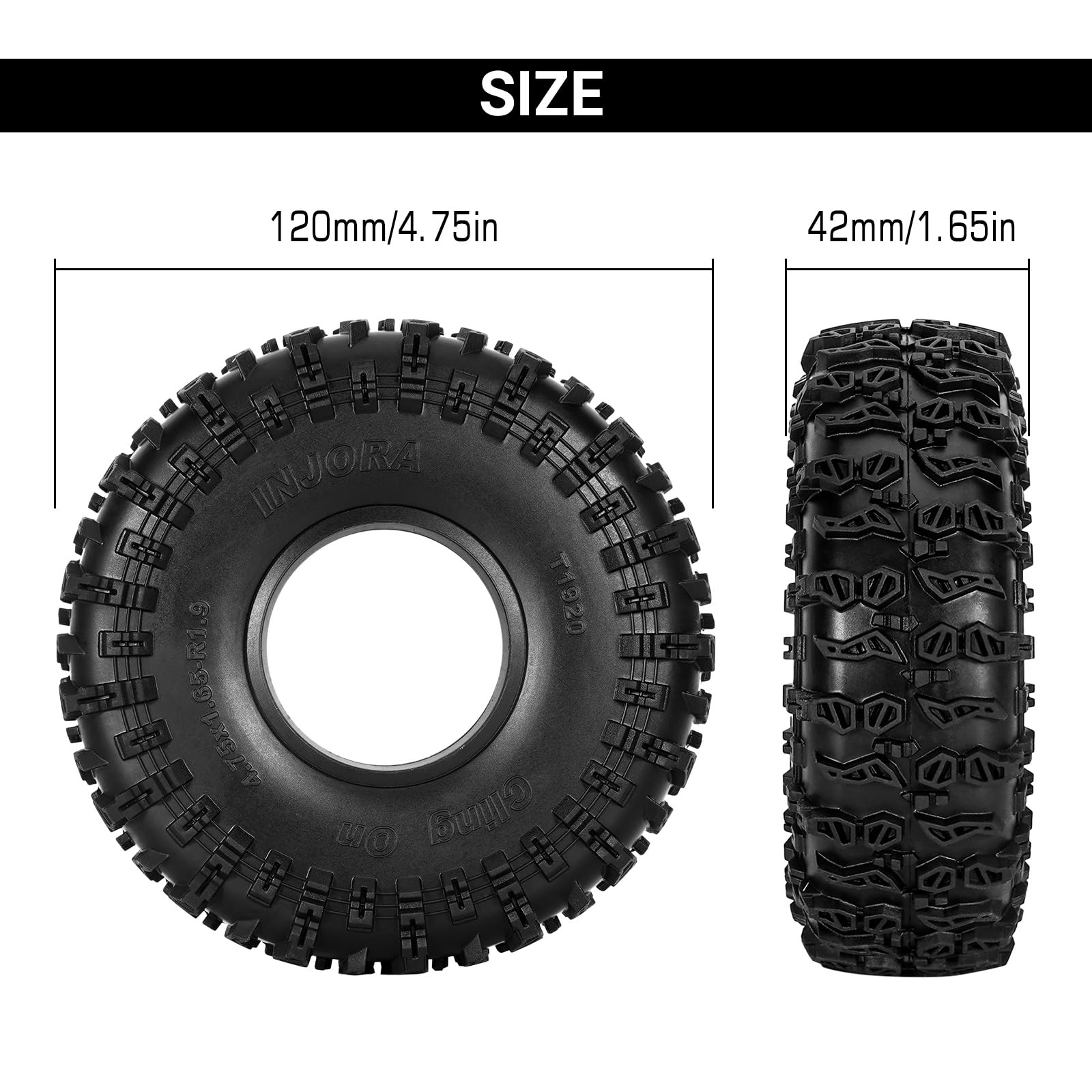 INJORA S5 four-pack tires stacked for convenient storage and transport.