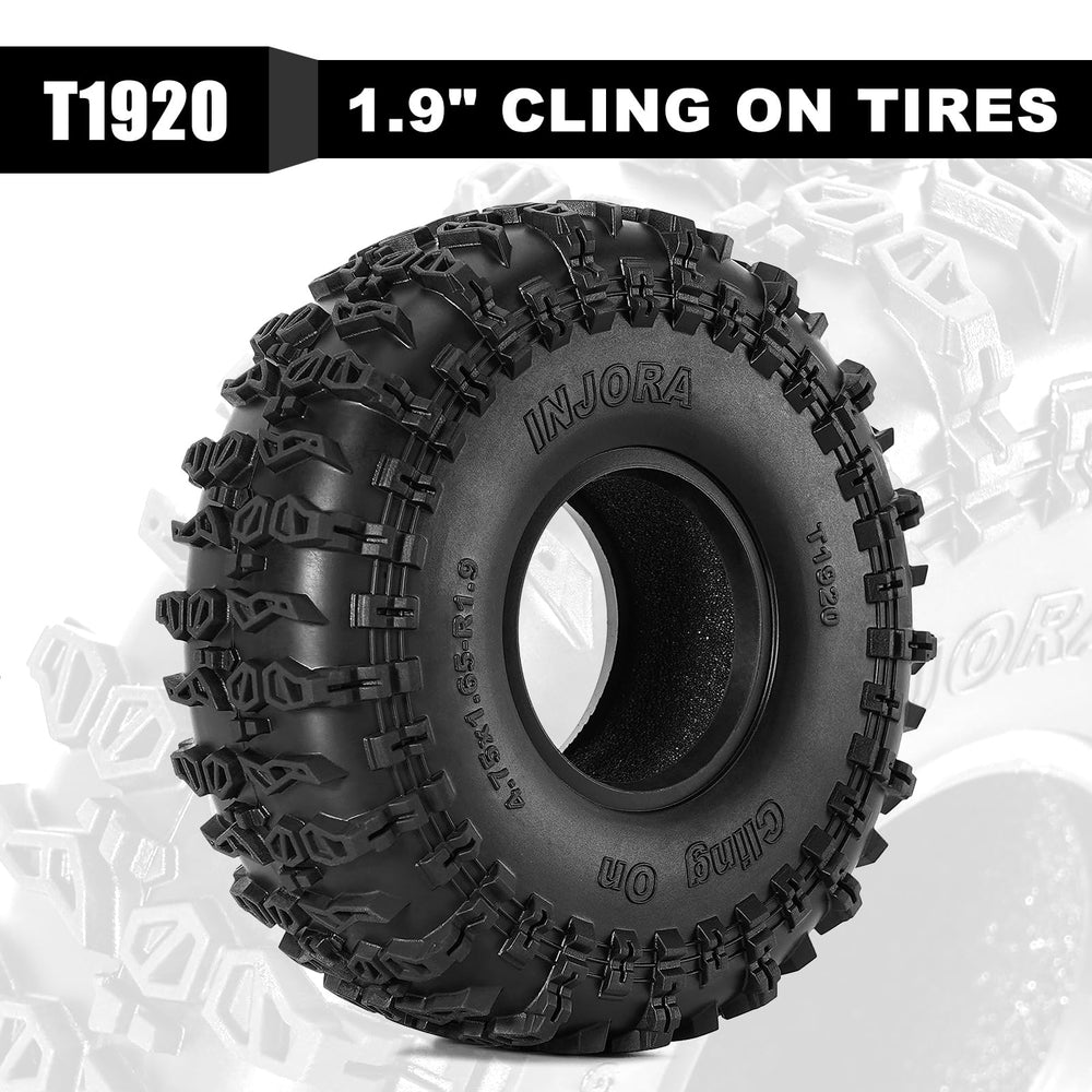 INJORA S5 tire side view highlighting 120x42mm fit for 1/10 crawlers.