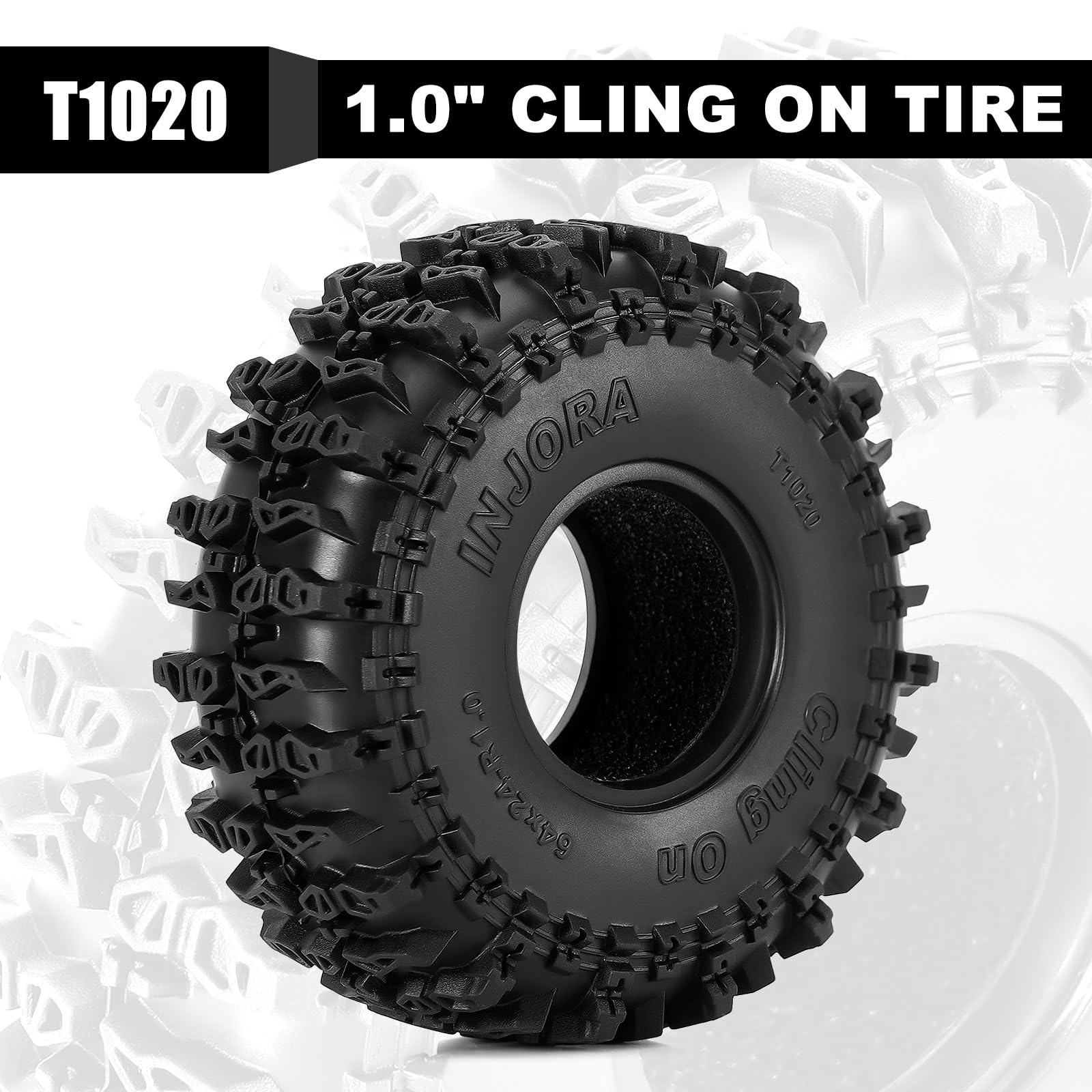 INJORA S5 cling on tires side view highlighting aggressive tread for rocky surfaces
