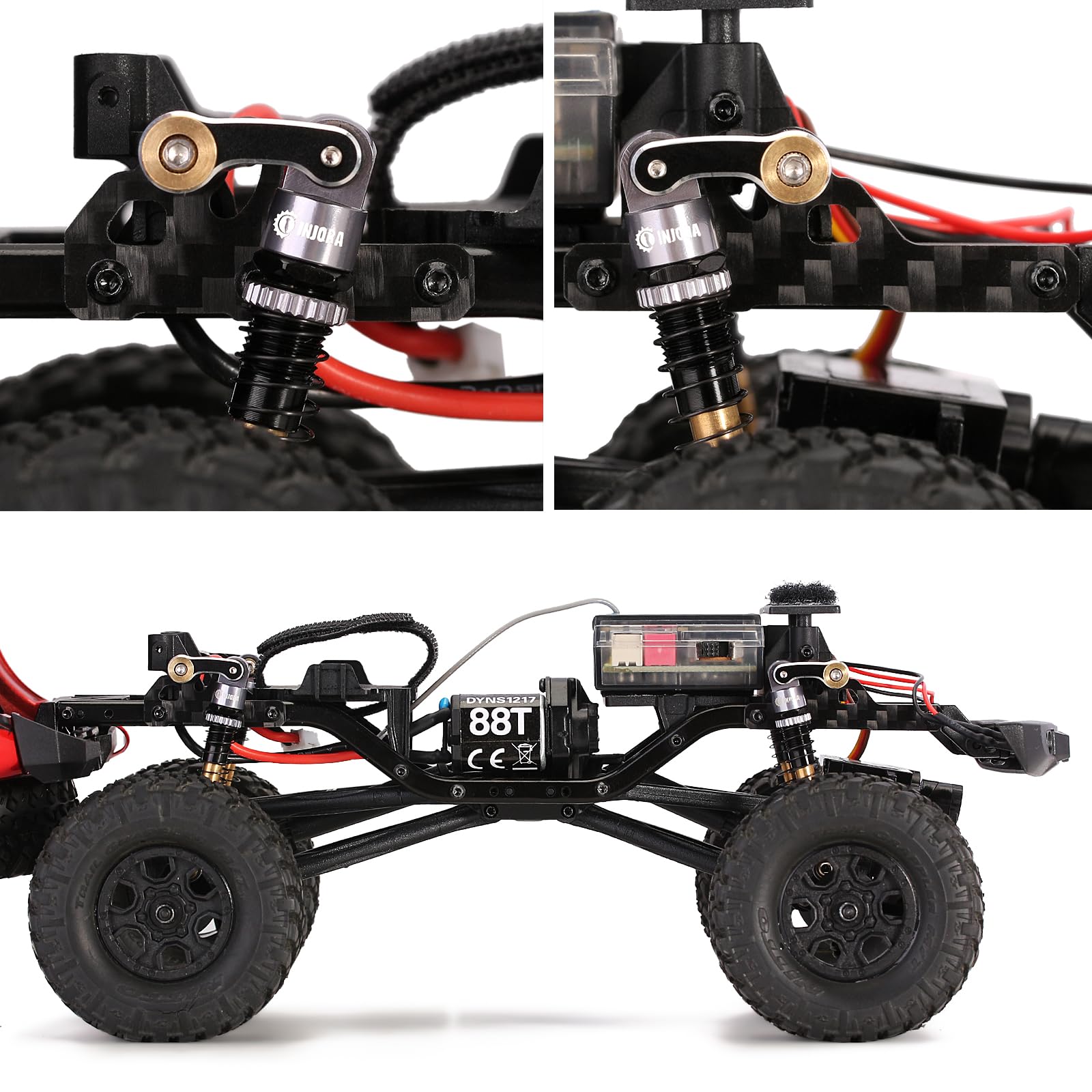 INJORA Stock shock mount compatibility reminder for SCX24 body and chassis.