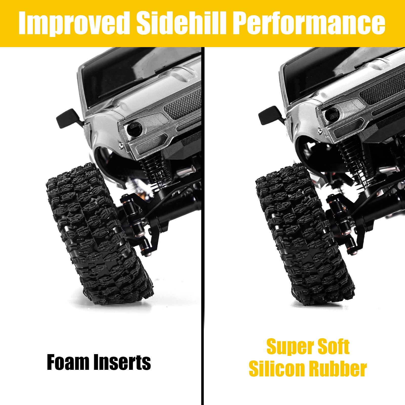 INJORA tire and insert pack arranged for RC crawler upgrade