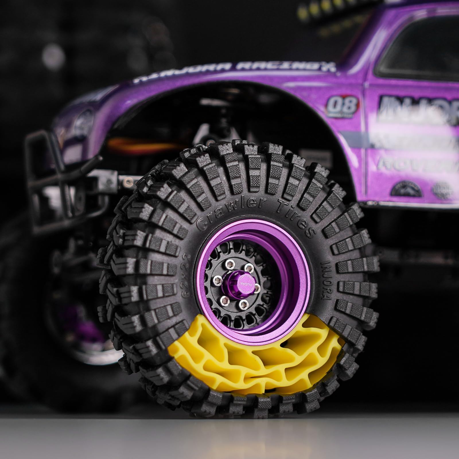 INJORA tire assembled pair shows complete upgrade kit ready to install